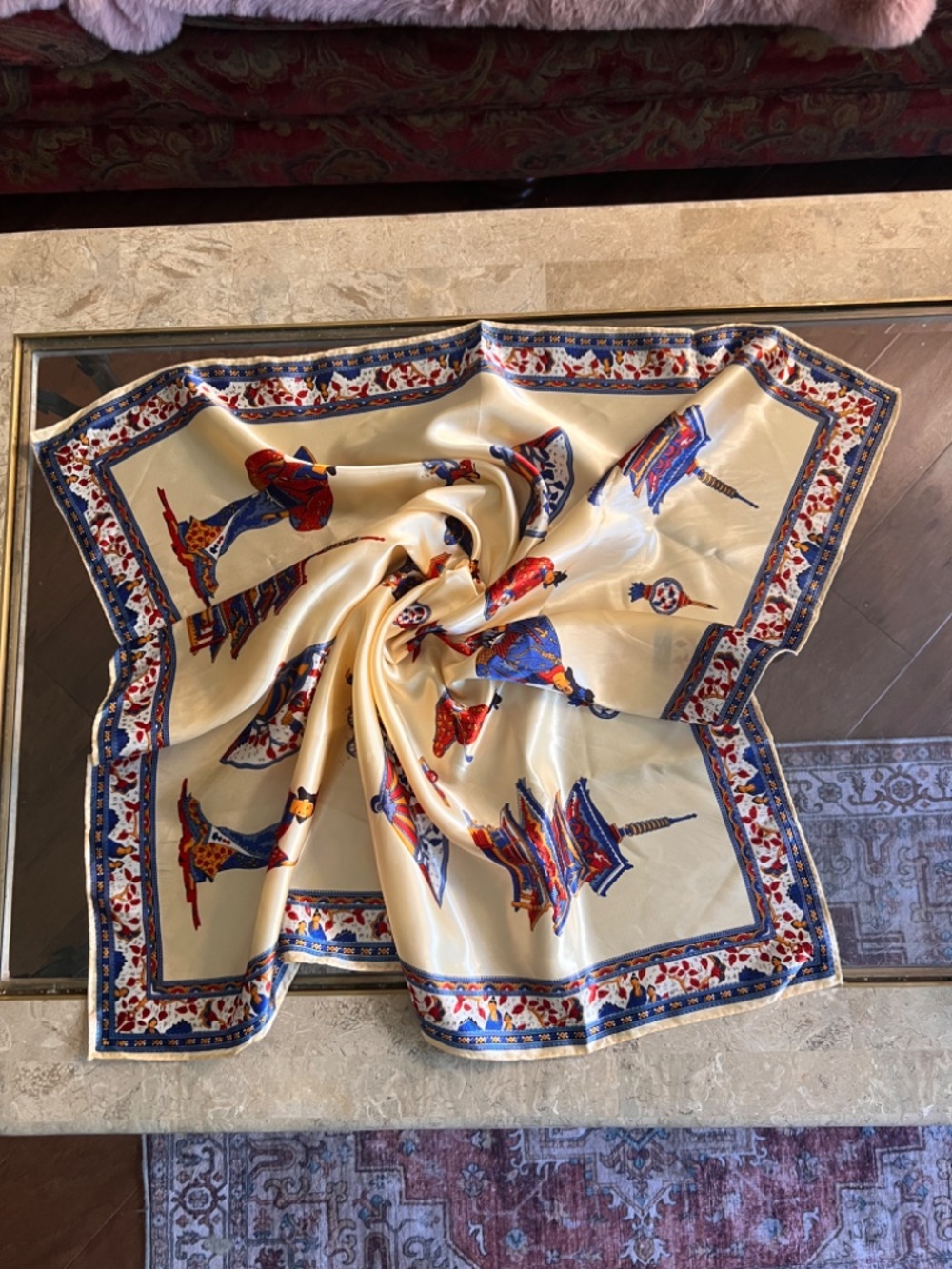 Vintage Peck & Peck Asian Design Square Acetate Scarf